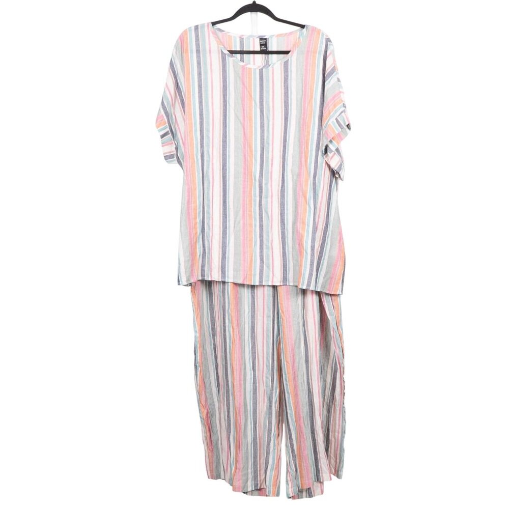 Emery Rose Pajama Lounge Set 5XL Womens NEW Striped Short Sleeve Cream Pink Blue - Picture 1 of 11